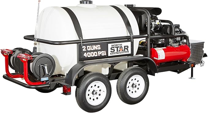 NorthStar Hot Water Commercial Pressure Washer Trailer with 2 Wands — 4000 PSI, 7.0 GPM, NorthStar Engine, 525-Gal. Water Tank