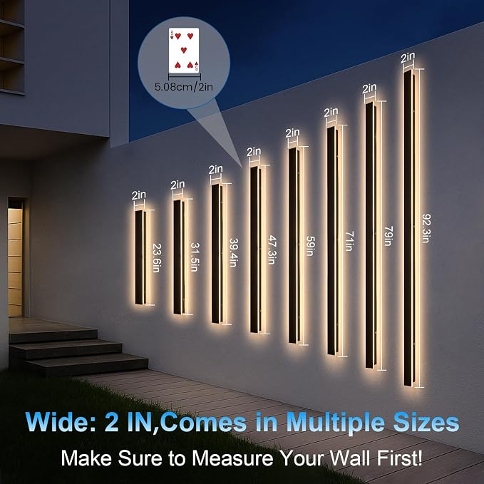 Porch Wall Lights - 2pack 31.5inch Long Strip Modern Outdoor Wall Light Fixture, Black Wall Mount Exterior Lighting Wall Sconce Outside Garage Lights for House, Courtyard, Corridor