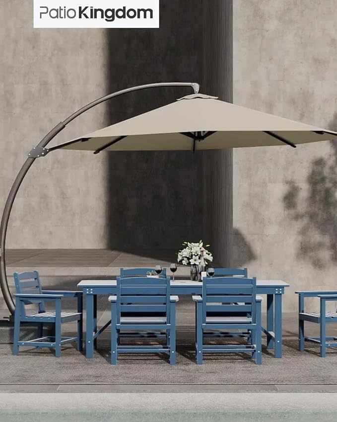 9-Piece HDPE Patio Dining Set for 8, 75.2" Table,Navy Blue | HDPE material, umbrella hole design, weather-resistant patio furniture, perfect for yard, lawn, garden, balcony, deck