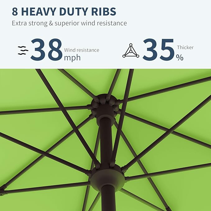 PatioKingdom Patio Umbrella with Push Button Tilt and Crank, Outdoor Market Umbrella with 8 Fiberglass Ribs, UV Protection Table Umbrella for Pool,Backyard,Garden,Deck (Apple Green, 10FT)