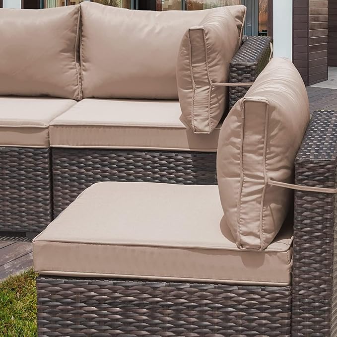 13 Pieces Outdoor Patio Furniture Set,Outdoor Sectional Furniture with 43" 55000 BTU Gas Propane Fire Pit Table,PE Rattan Wicker Patio Conversation Set with 10 Thickened Cushions,Sand