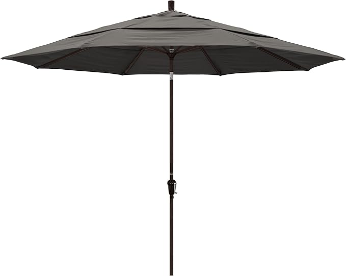 California Umbrella 11' Round Aluminum Market Umbrella, Crank Lift, Auto Tilt, Bronze Pole, Pacifica Taupe