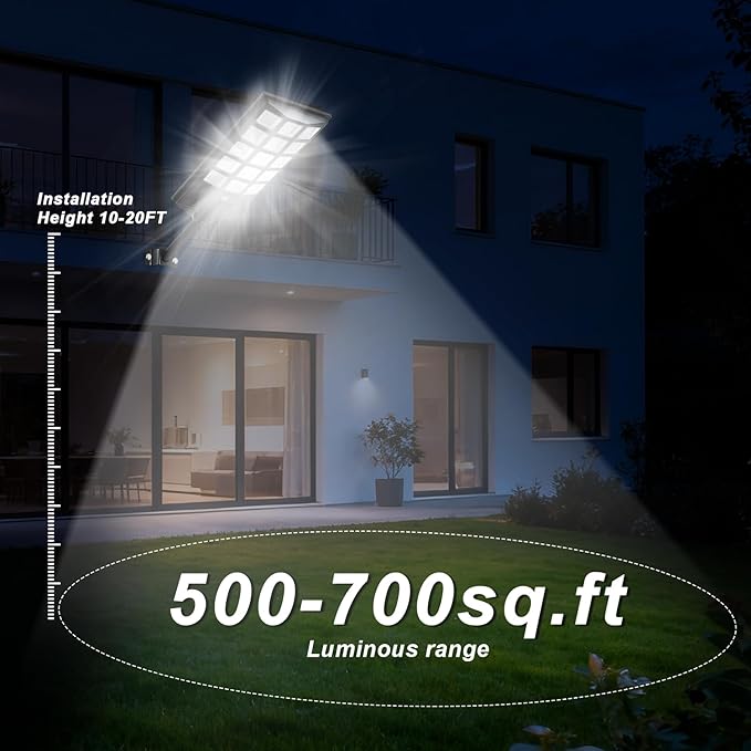 Jercoda Solar Lights Outdoor Waterproof, 50000LM 6500K Dusk to Dawn Solar Powered Street Light Motion Sensor with Remote, LED Security Flood Light for Outside Garden Yard Parking Lot Pathway, 1PACK
