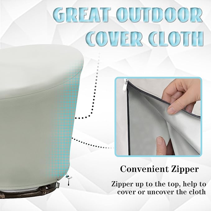 Papasan Chair Cover Waterproof,(for 47in Outdoor Papasan Chairs Covers) Bbeige, Zipper Design, Easy to Put On and Take Off, Dust Resistant Patio Furniture Seat Covers