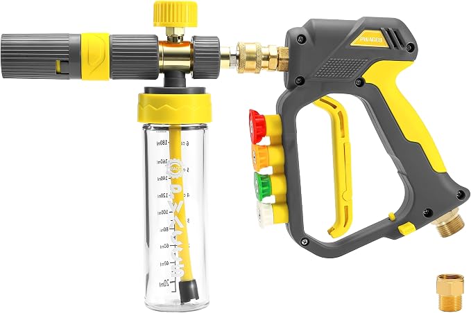 PWACCS Pressure Washer Small No-Dilution Foam Cannon Pro with Short Gun, Power Washer Soap Foam Gun with 4 Spray Nozzles for Car Wash, 200 ML