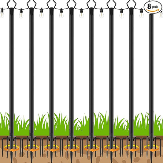 AILBTON 8 Pack 10Ft String Light Poles,Light Poles for Outside String Lights,Outdoor Light Poles with Fork,Metal Pole Stand for Patio,Backyard,Deck