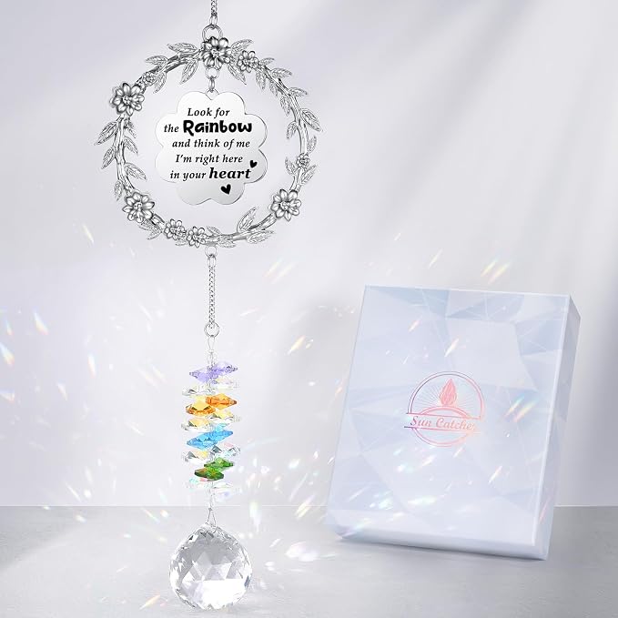 Memorial Gifts for Loss of Loved One, Crystal Suncatcher Sympathy Gift Idea | Hanging Ornament Crystal Rainbow Maker Bereavement Grief Gift Box for Loss of Mom Friend Son Family Pets
