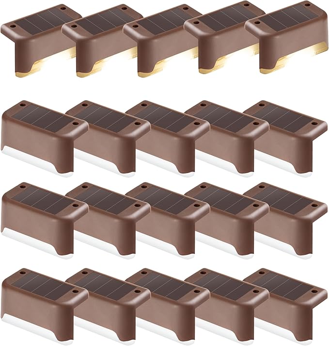 PATIOWIN Solar Step Lights 20 Pack, Solar Powered Deck Lights of Waterproof LED for Stairs, Fence, Yard, Patio, and Pathway (Warm White)