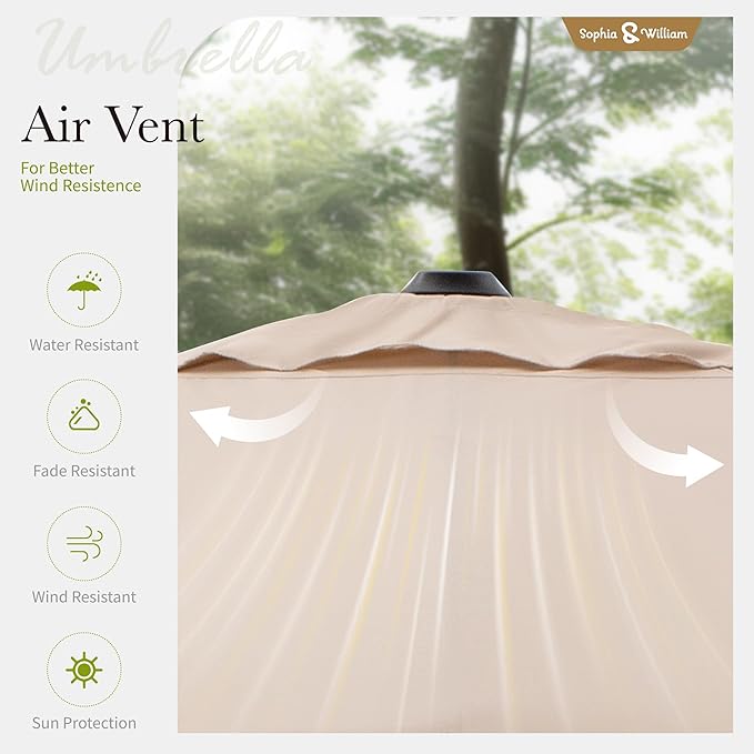 Sophia & William Cantilever Patio Umbrella 10ft,Large Square Outdoor Umbrellas with Crank Handle, 7-Level Tilt,360° Rotation, Windproof Crashproof Design for Pool Garden Backyard with Base (Beige)