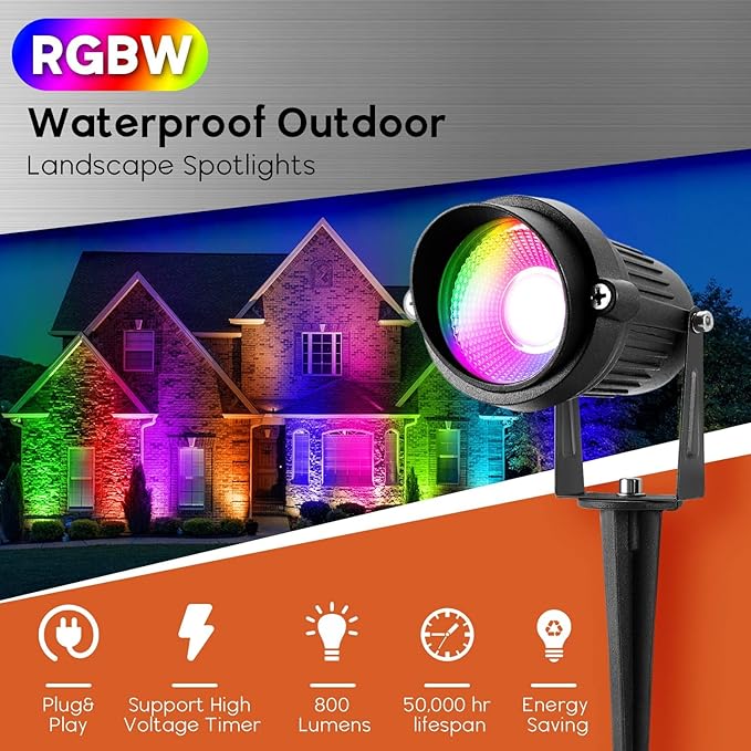 Junview Christmas Outdoor Spotlight 120V LED Spot Lights Outdoor RGB 12W Color Changing Landscape Lights with Remote Control Waterproof Spot Lights Outdoor for Yard Path Garden Decorative (2Pack)