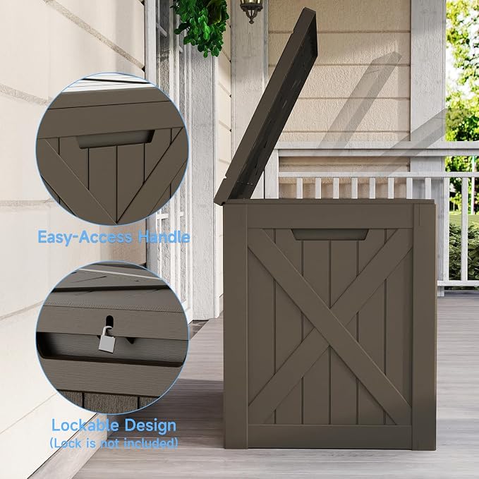 EasyUp 35 Gallon Deck Boxes Outdoor Waterproof, Weatherproof Outdoor Deck Box, Lockable Resin Storage Bench For Patio Cushions, Garden Tools And Pool Accessories, Gray