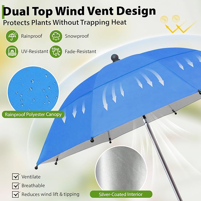 Plant Umbrellas, 5Pack 360°Adjustable Garden Umbrella for Outdoor Plants,24” Large Sun Shade for Garden Beds Potted Plants, 47.8" High Plant Shade Cover Umbrellas for Sun-Sensitive Plants