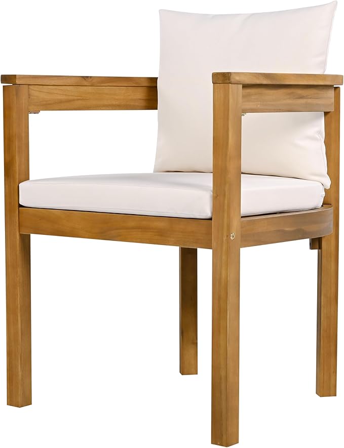 Christopher Knight Home Abaco Outdoor Acacia Wood Dining Table Set for 8, Outdoor Dining Set, Patio Table and Dining Chairs Set of 8 with Cushions, 9 Pieces Patio Set with Cushions, Beige and Teak