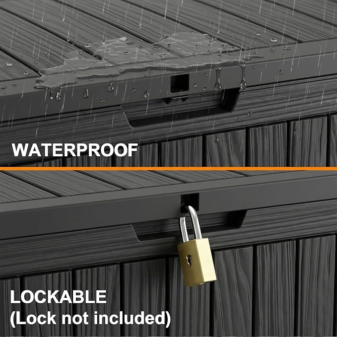 Resin Deck Box Outdoor Storage Box Waterproof for Patio Furniture,Outdoor Cushions,Garden Tools and Pool Supplies (Black, 50 Gallon)