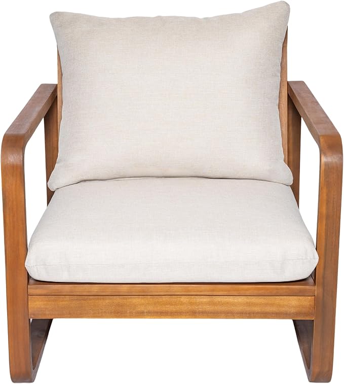 Christopher Knight Home Myra Acacia Wood 5 Piece Outdoor Patio Furniture Set, Wooden Patio Conversation Set with Sofa Loveseat Club Chairs & Coffee Table, 7-Seater Patio Sofas and Table Set,Teak+Beige