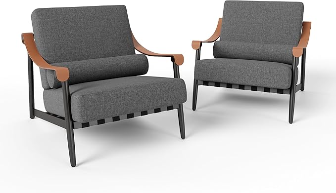 PHI VILLA 2PCS Patio Sofa Chair Set of 2, Extra Thick Cushion & Wider Deeper Seating, Metal Rustproof Frame & Olefin Cushion Fabric for All-Weather Outdoor Use (Backyard ICON Collection)