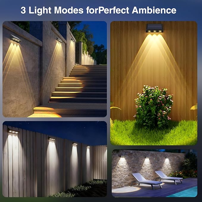 Onforu Solar Fence Lights,12 Pack Solar Lights Outdoor,3 Modes(Warm/Neutral/Cool White) for Outside,Dusk to Dawn Outdoor Light,IP65 Waterproof Deck Lighting for Patio,Step,Backyard,Railing,Wall