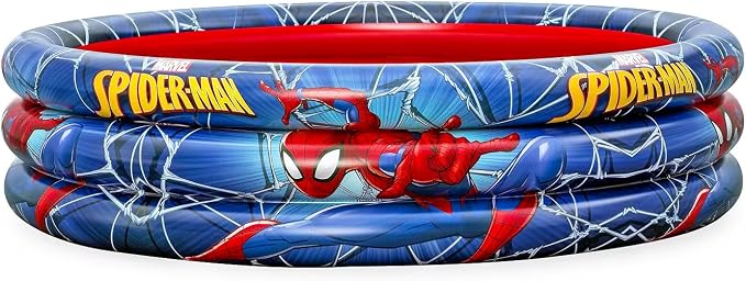 Spiderman Inflatable Pool - Bundle with Marvel Inflatable Kiddie Pool for Boys, Girls, Kids Plus Stickers, More | Spiderman Kiddie Pool Set (48" L x 48" W x 10" H)