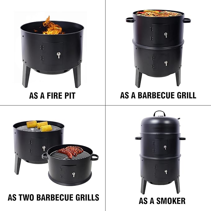 16-Inch Vertical Charcoal Smoker Grill, 3-in-1 BBQ Smoker & Grill with Thermometer, Dual Doors, Adjustable Vents, Portable Outdoor Cooker for Camping & Backyard