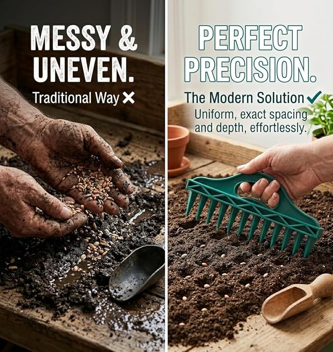 Seed Spreader Sowing Seeds Dispenser,Hand 12 Holes Seedlings Dibber,Precise Seed Sower,Portable Garden Seed Spacing Tool for Small Seeds,Flower,Vegetable