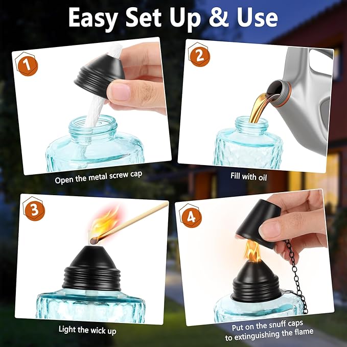 KintKita Table Torches for Outside Citronella 4 Pack, 12oz Table Torch Canister Outdoor Lighting, Refillable Torches for Yard,Patio & Backyard Parties Décor (Blue)