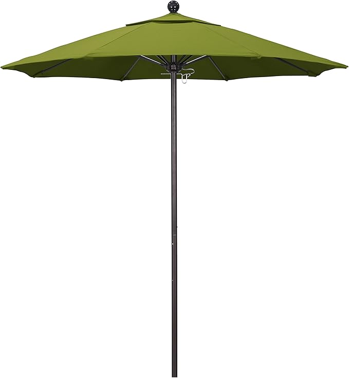 California Umbrella 7.5' Round Aluminum/Fiberglass Umbrella, Push Open, Bronze Pole, Olefin Kiwi Fabric