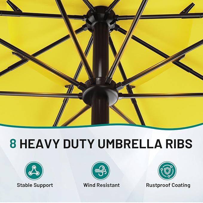 AreShark 9FT 3-Tiers Patio Umbrella with Valance, Outdoor Umbrellas with Crank/Tilt, Table Market Umbrella Vented w/ 8 Sturdy Ribs for Garden, Deck, Backyard, and Pool, Yellow