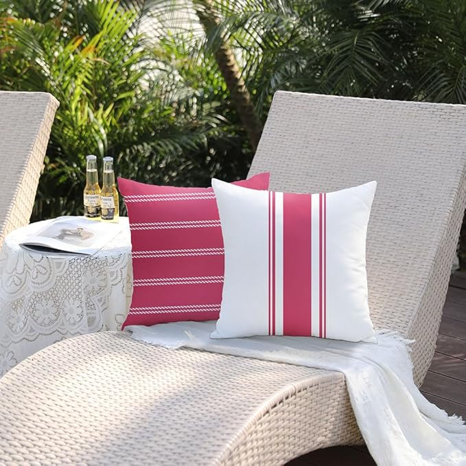 DFXSZ Outdoor Pillow Covers 18x18 Inch Set of 4 Hot Pink Waterproof Modern Geometry Throw Pillows Outdoor Summer Waterproof Decor for Patio Funiture Garden Polyester Cushion Covers 013L18