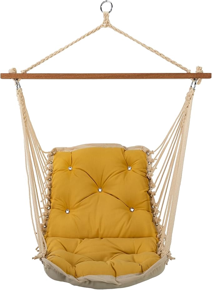 Hatteras Hammocks Sunbrella Spectrum Daffodil Tufted Single Swing | 300 LB Weight Capacity | Handcrafted in The USA | Indoor & Outdoor Use