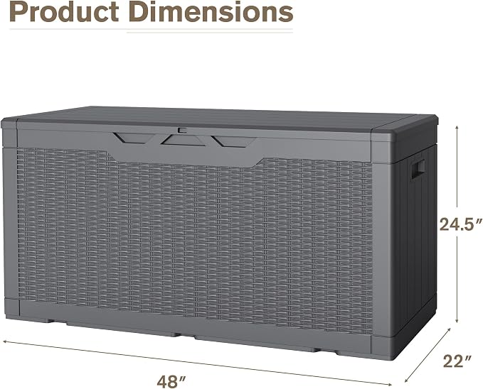 JUMMICO 100 Gallon Resin Deck Box, Waterproof Outdoor Storage Box with Lockable Lid for Garden Tools, Patio Cushions (Gray)