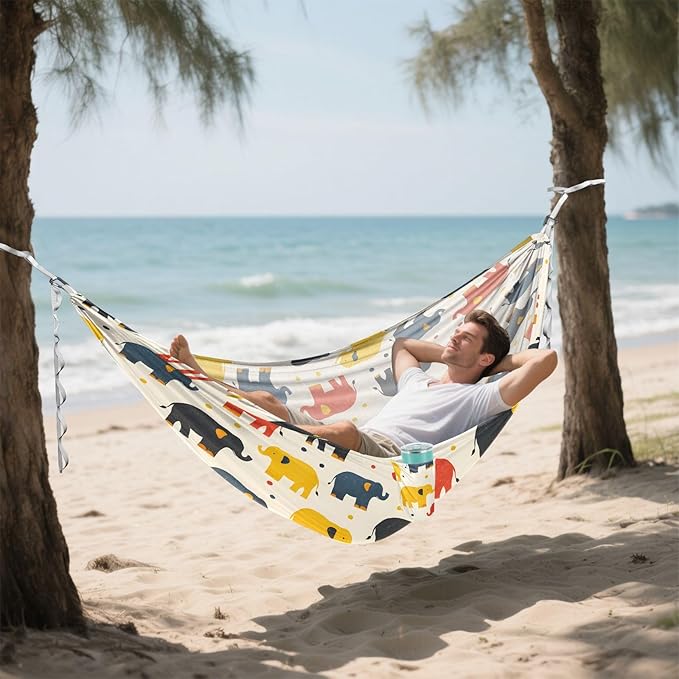 Camping Hammock Outdoor Hammocks for Outside Colorful Elephant Dot Beach Trees Portable Lightweight with Pockets Tree Straps Indoor