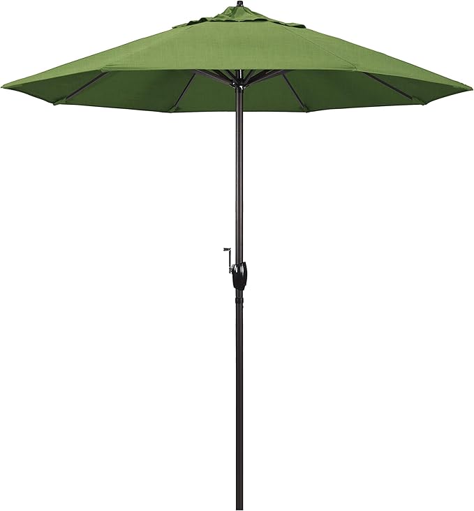 California Umbrella 7.5' Round Sunbrella Aluminum Outdoor Deck, Pool or Patio Umbrella, Crank Lift, Auto Tilt, Bronze Pole, Cilantro