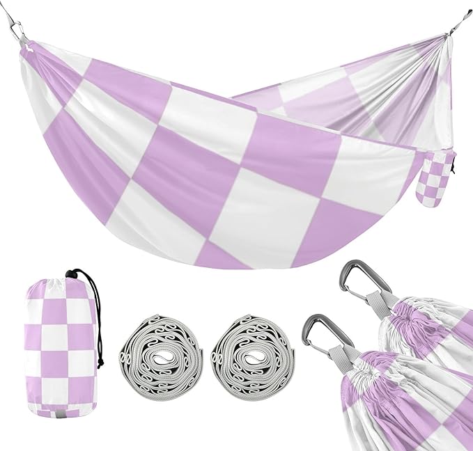 Purple and White American Plaid 330lb Capacity Camping Hammocks with Tree Straps Hanging Hammock for Indoor Outdoor Patio jamaca para Patio