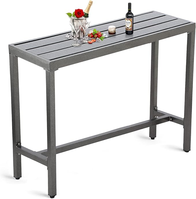 Outdoor Patio Counter Height Bar Table, 47" Rectangle for Patio, Garden, Yard, Balcony, Poolside