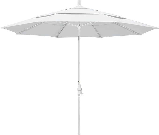 California Umbrella 11' Round Crank Lift, Collar Tilt, Aluminum Pole, Fiberglass Rib Patio Umbrella, White Finish