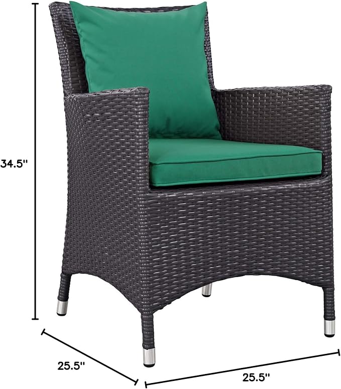 Modway Convene Wicker Rattan Outdoor Patio Dining Armchair with Cushion in Espresso Green