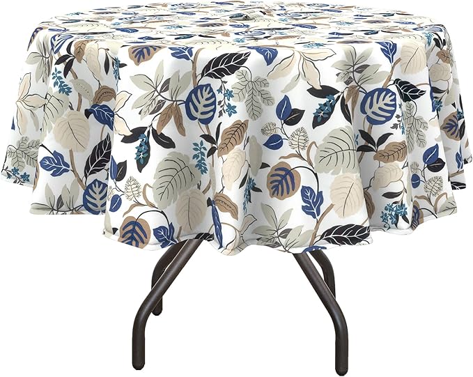 DYTXIII Outdoor Round Tablecloth with Umbrella Hole 60 Inch, Water Repellent & Fade Resistant Table Cover, All Weather Outdoor Tablecloth for Garden & Party Table, Breeze Leaves Beige