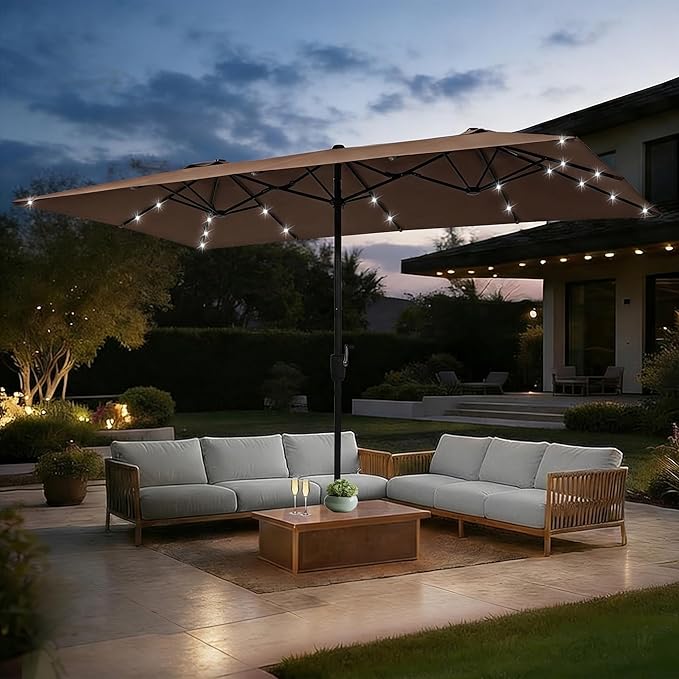 15×15ft Outdoor Patio Umbrella, Double Sided Market Rectangle Umbrella with Crank Handle, Large Sun Shade for Outside Deck, Backyard, Garden