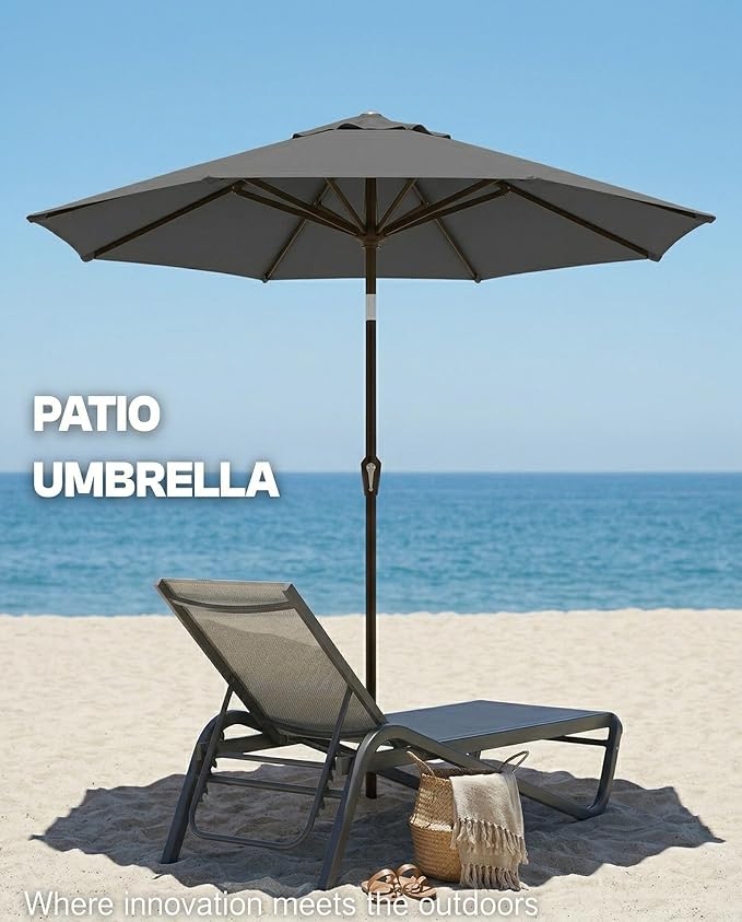 PatioKingdom Auto-Tilt 9FT Patio Umbrella Outdoor with 8 Sturdy Fiberglass Ribs,Market Table Umbrella for Pool,Backyard,Deck and Garden