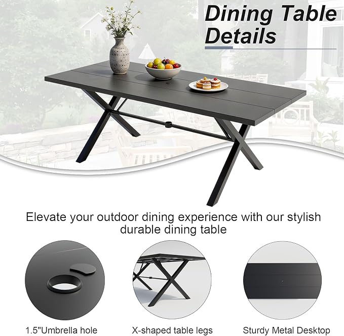10 Piece Outdoor Dining Set for 8, Patio Table and Chairs Set with Umbrella, Metal Patio Furniture Set with 2 Swivel Chairs, Outdoor Table and Chairs with Cushions for Lawn, Garden, Yard-Navy