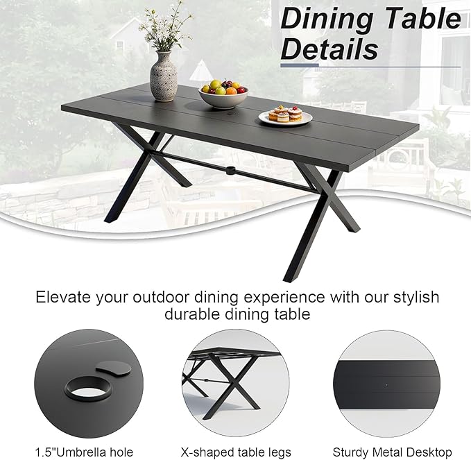 Patio Dining Set for 8 with 13.6ft Double-Sided Patio Umbrella,Outdoor Dining Set of 4 Metal Chairs and 2 Swivel Chairs with Umbrella Hole Table for Backyard,Garden,and Poolside(Navy)