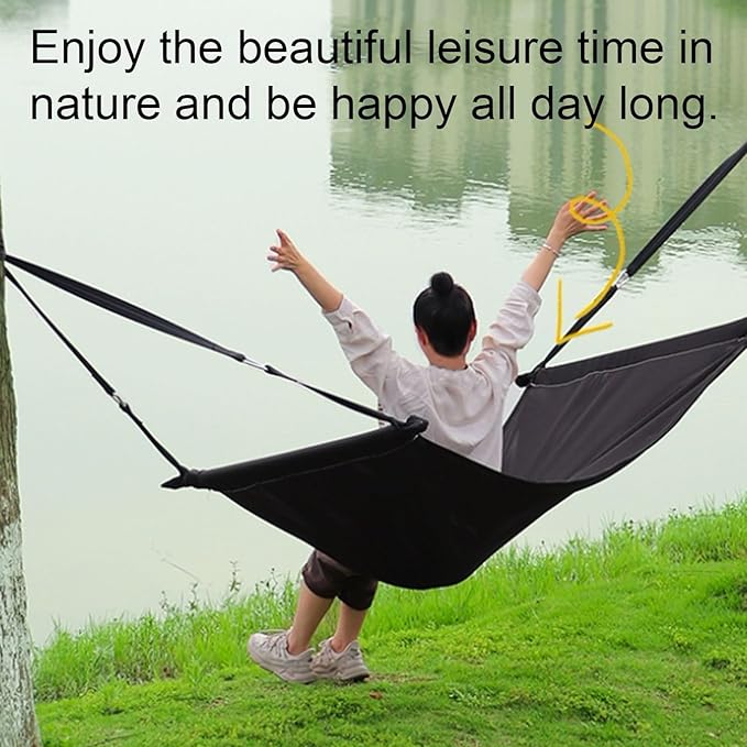 Portable Polyester Hammock with Wooden Sticks Sturdy Outdoor Camping Multi-Purpose Portable Tree Hanging Hammock Comfortable(Grey)