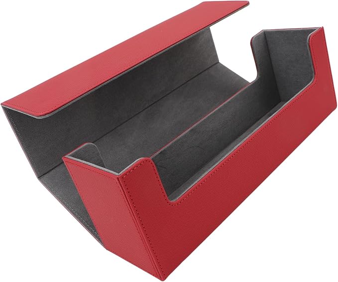 Alomejor PU Leather Card Storage Box, Large Capacity Magnetic Closure Deck for 400+ Cards with Felt Lining, Elegant Design for Tarot and Game Cards (Red)