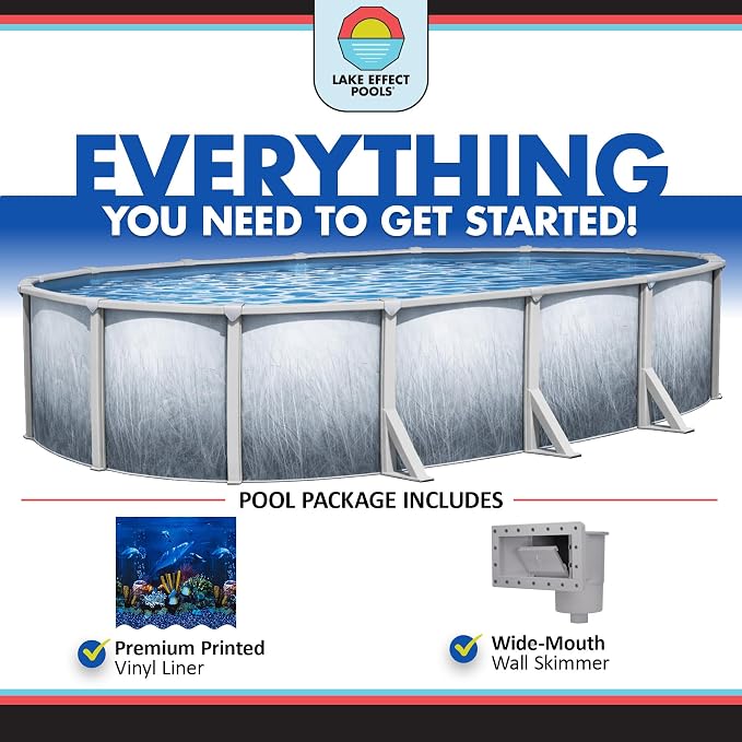 Lake Effect Pools 'Bermuda' 15 ft x 30 ft Oval Above Ground Swimming Pool | 48 Inch Resin Protected Steel Sided Walls | Bundle Includes: 25 Gauge Overlap Liner & Widemouth Skimmer