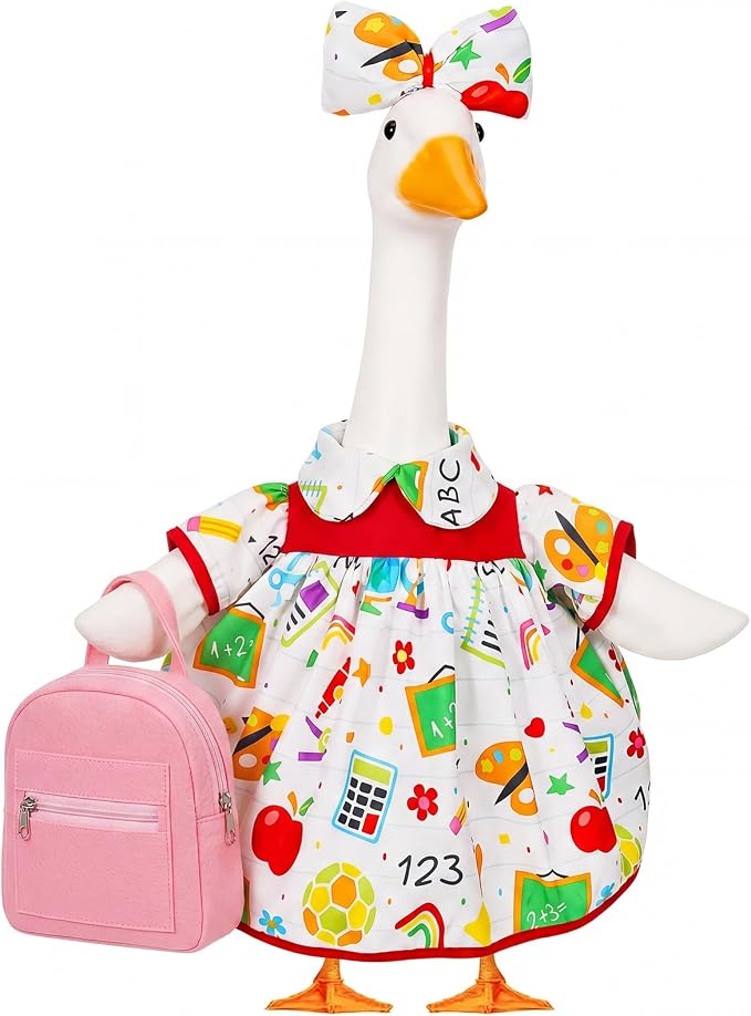 Mindsoft Back to School Porch Goose Outfit Teacher Goose Clothes Costume Statues Decor for 23" school Classroom Lawn Garden Patio Outdoor Statues(Backpack Style - White)