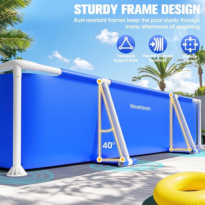 Above Ground Pool,2026 Frame Deep Swimming Pool with Pool Lights,Rectangle Family Pool,Above Ground Pool Easy Set,7ftx48inx24in Outdoor Pool,Backyard Pool for Kids,Adults,Pump Not Included