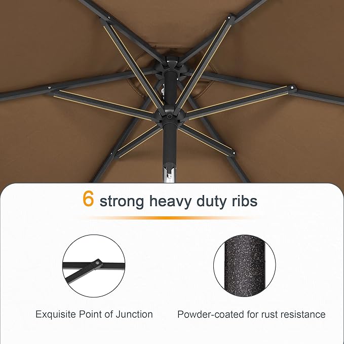 7.5ft Outdoor Umbrella Patio Umbrella with Solar Lights,18 LED Lighted Table Market Outdoor Umbrella, 2-Year-Non-Fading, for Pool, Deck, Garden,Backyard