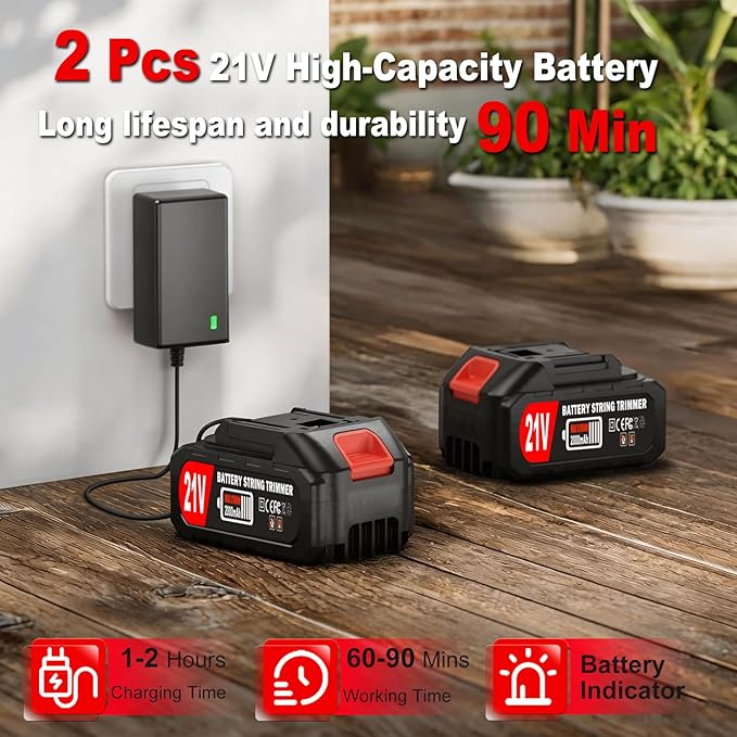 Electric Weed Wacker Cordless Eater Battery Powered 4 in 1 Lightweight Weed Trimmer with 4 Types Blades & Weed Storage Bag, 21V Battery Operated No-String Grass Trimmer for Garden Yard