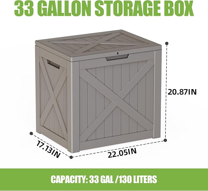 ROJIK 33 Gallon Deck Boxes Outdoor Waterproof, Weatherproof Lockable Storage Box with Lid and Side Handles, Resin Outdoor Storage Bench for Patio Furniture Cushions, Garden Tools (Black, 33 Gallon)