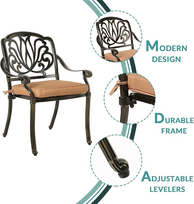 MEETWARM 9-Piece Outdoor Patio Dining Set, 8 Outdoor Dining Cushioned Chairs and 1 Oval Table with 2" Umbrella Hole, All Weather Cast Aluminum Patio Funiture Set for Backyard, Patio, Garden